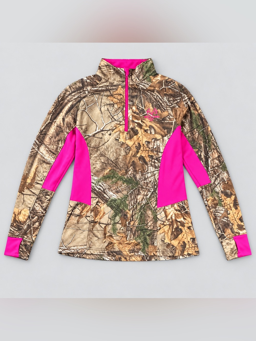 Realtree Xtra Women’s M Pink Camo Quarter Zip Hunting Performance Top